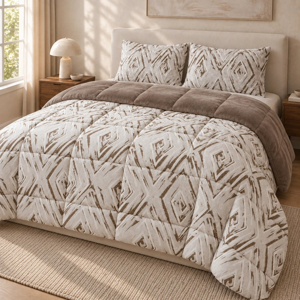 Printed Tencel & Mink Fur Comforter Set - Elbadrawi Home
