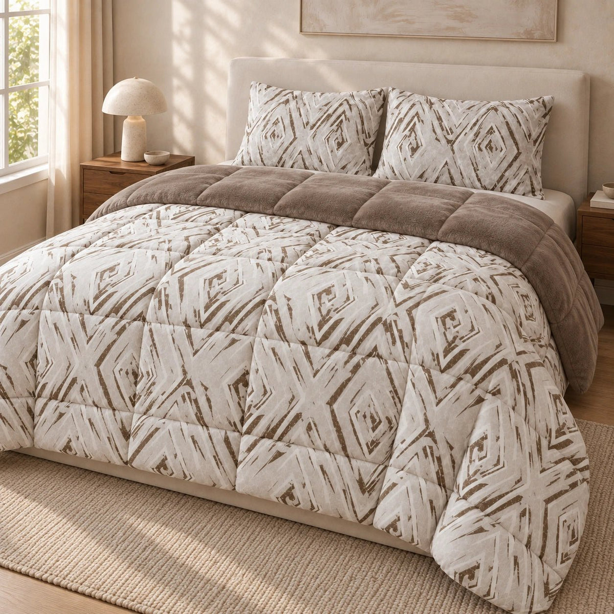 Printed Tencel & Mink Fur Comforter Set - Elbadrawi Home