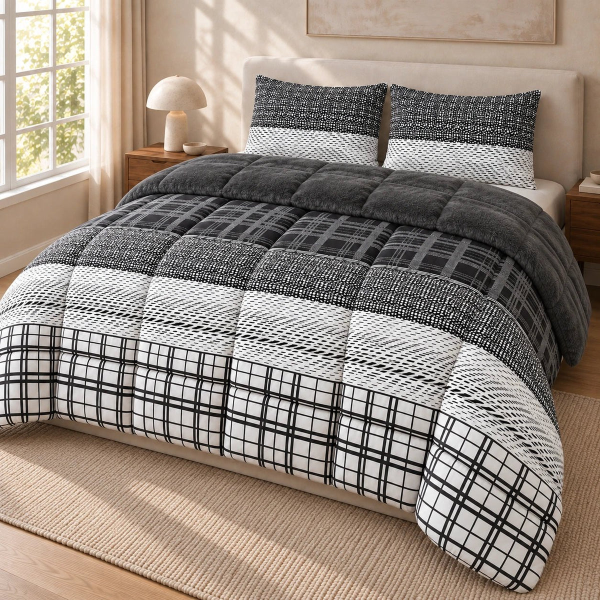 Printed Tencel & Mink Fur Comforter Set - Elbadrawi Home