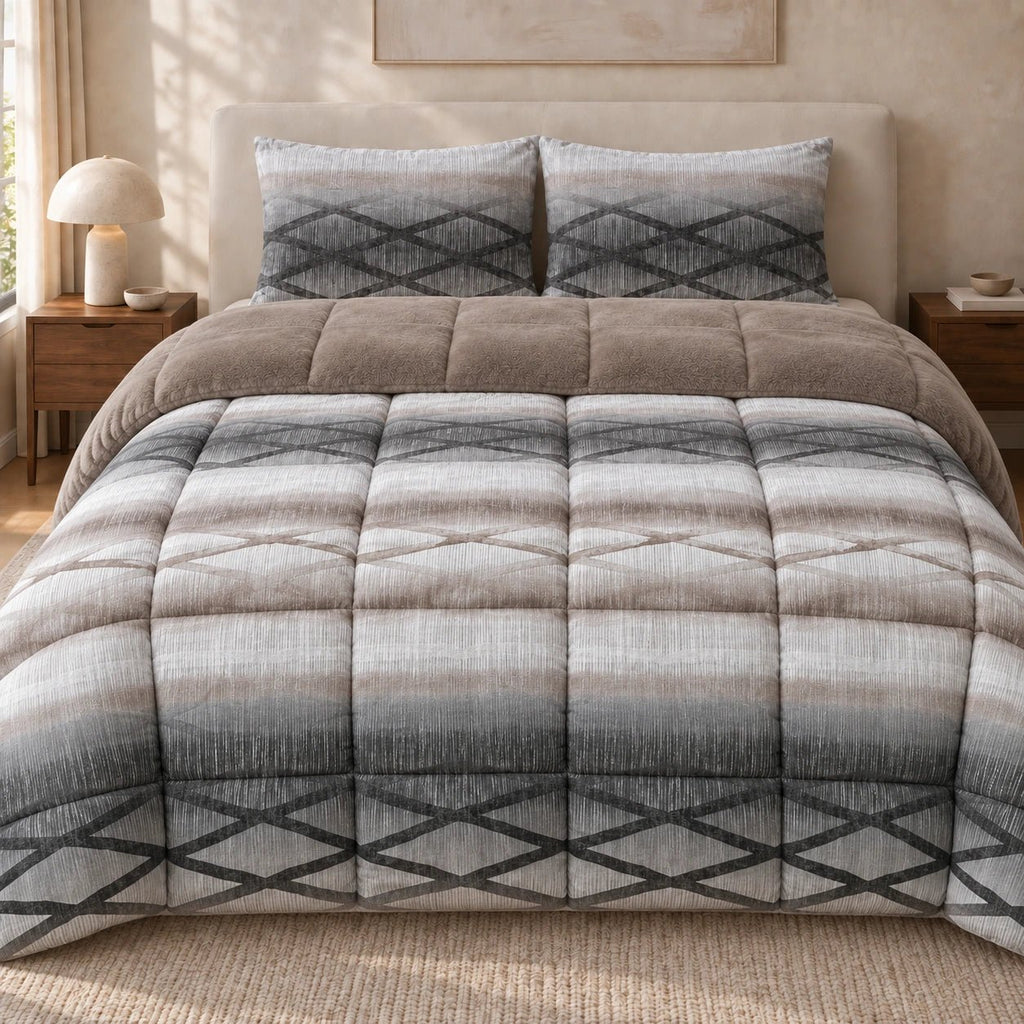 Printed Tencel & Mink Fur Comforter Set - Elbadrawi Home