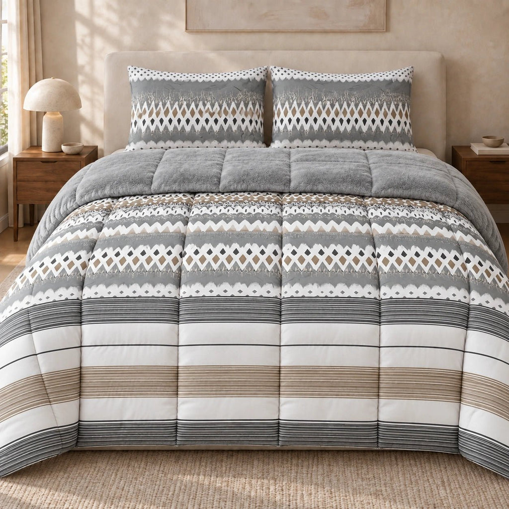 Printed Tencel & Mink Fur Comforter Set - Elbadrawi Home