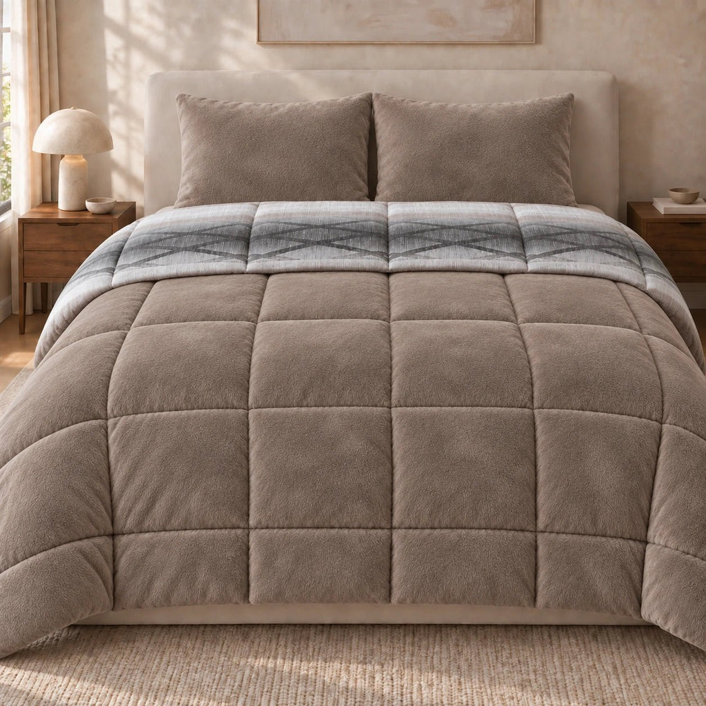 Printed Tencel & Mink Fur Comforter Set - Elbadrawi Home