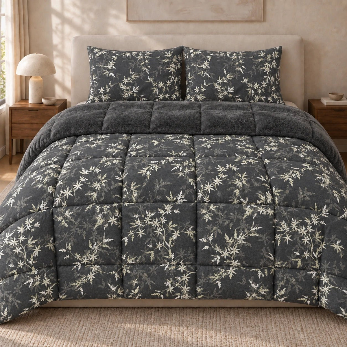 Printed Tencel & Mink Fur Comforter Set - Elbadrawi Home