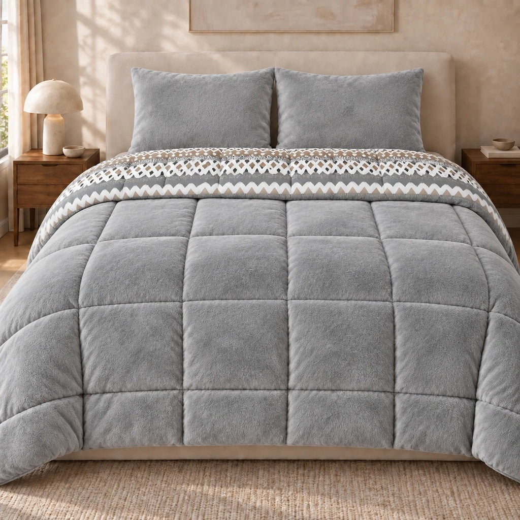 Printed Tencel & Mink Fur Comforter Set - Elbadrawi Home