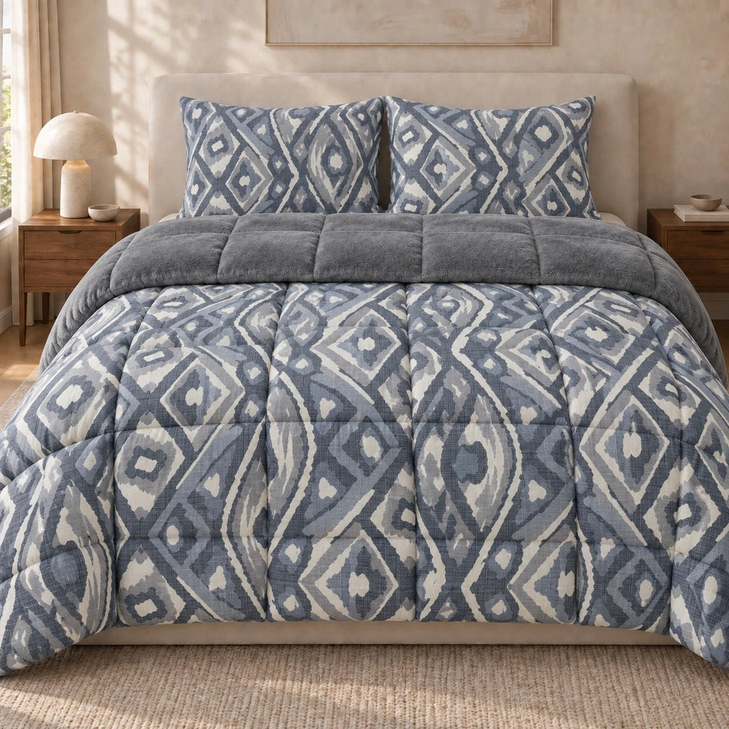 Printed Tencel & Mink Fur Comforter Set - Elbadrawi Home