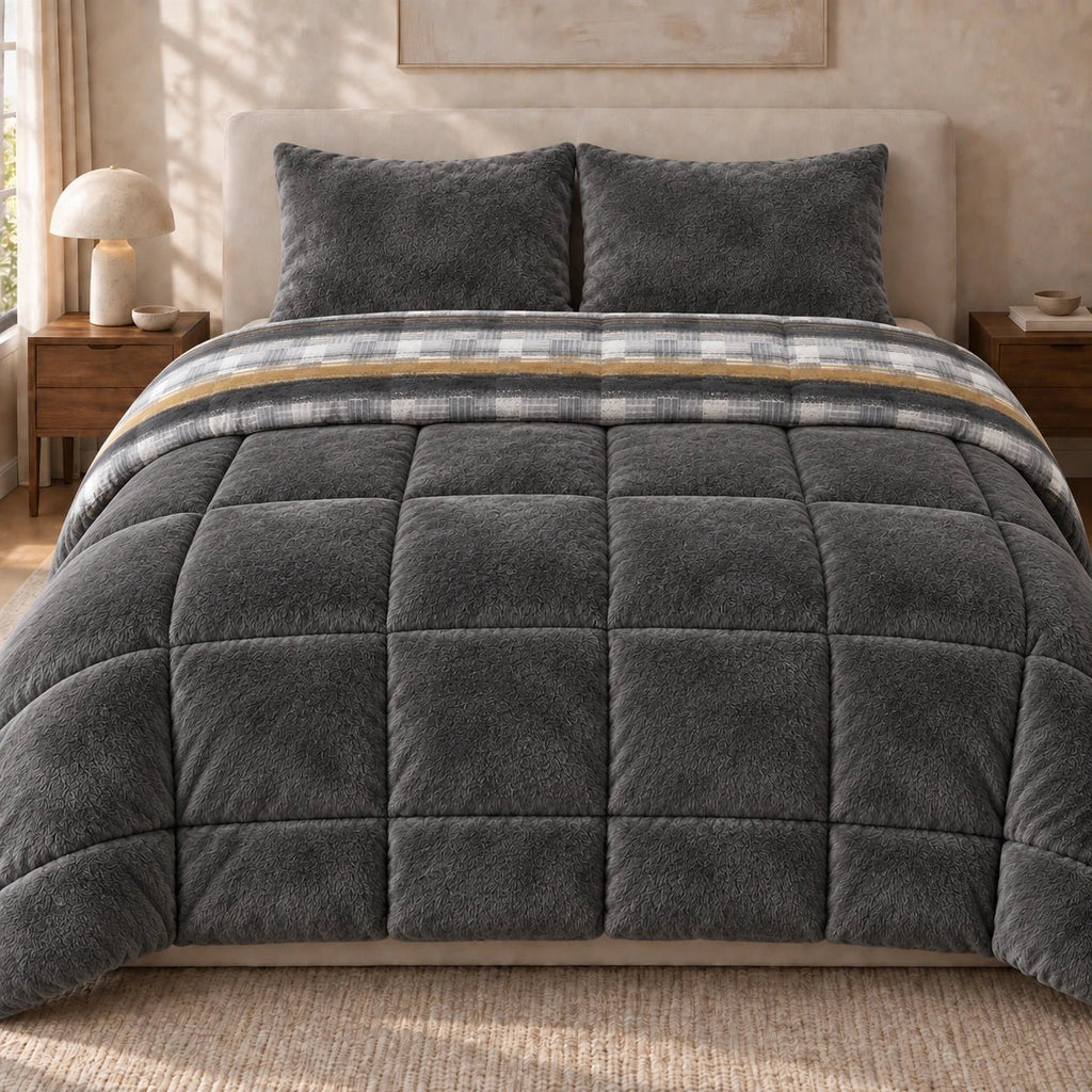 Printed Tencel & Mink Fur Comforter Set - Elbadrawi Home