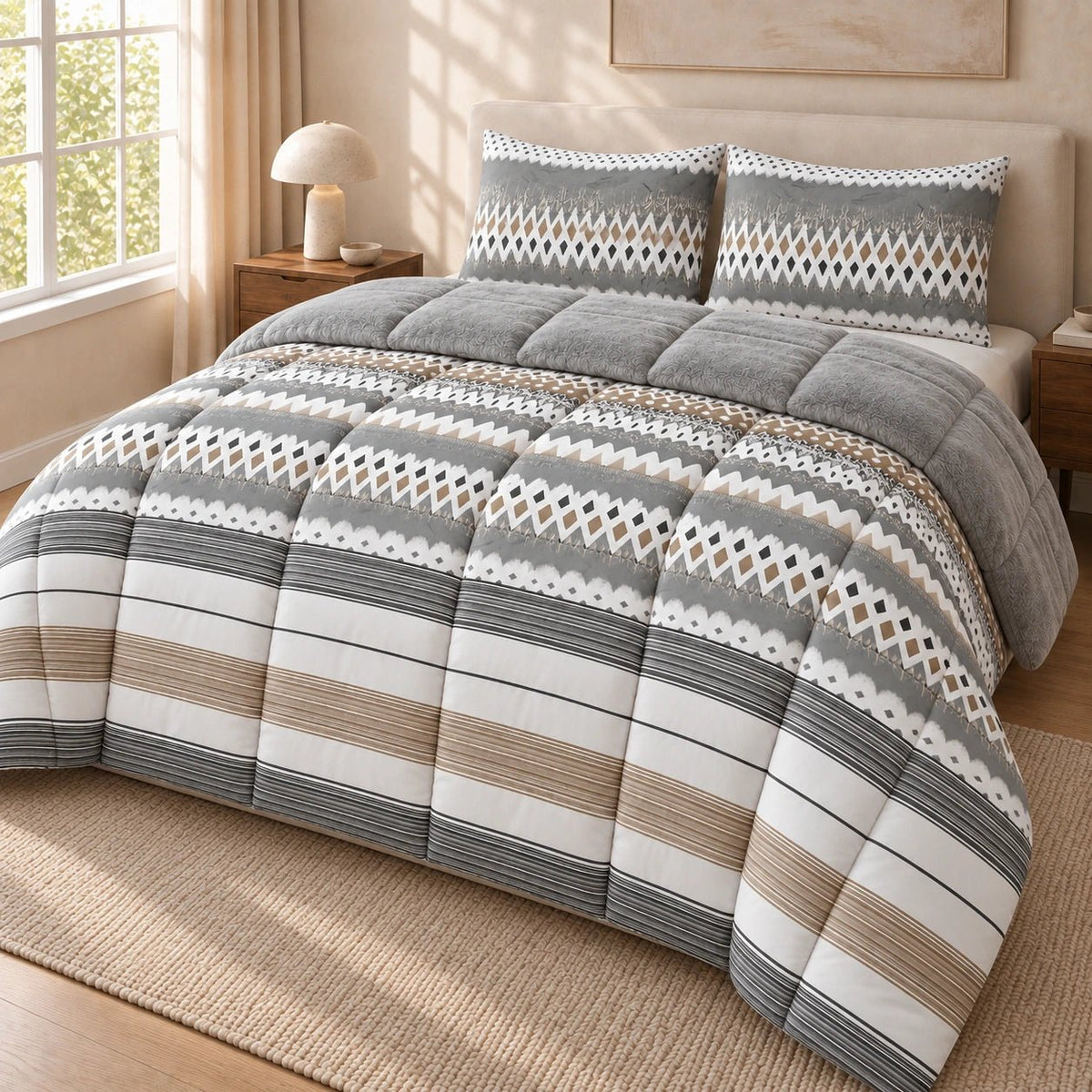 Printed Tencel & Mink Fur Comforter Set - Elbadrawi Home