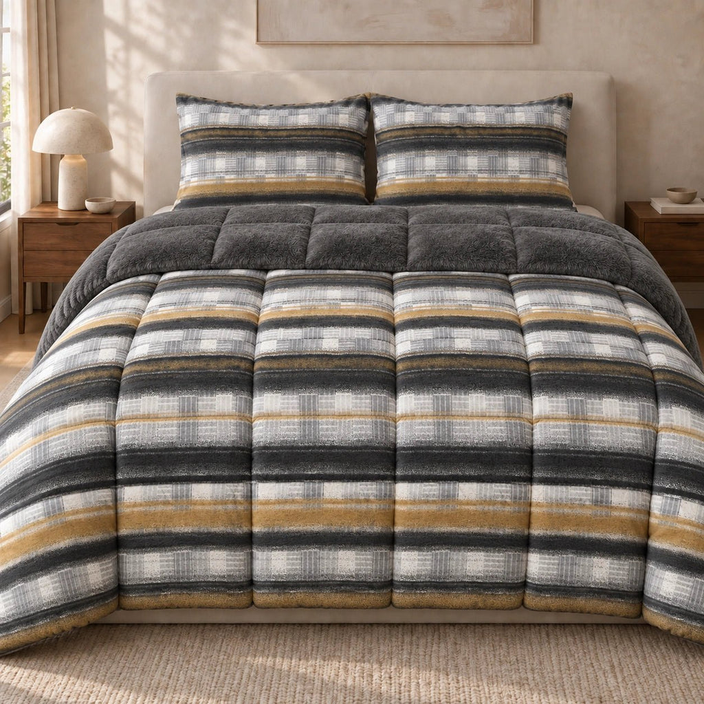 Printed Tencel & Mink Fur Comforter Set - Elbadrawi Home
