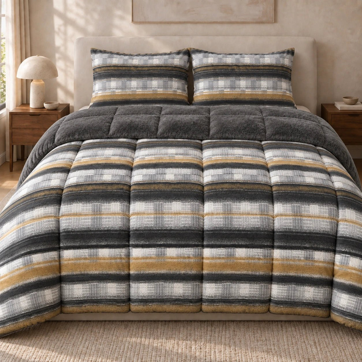 Printed Tencel & Mink Fur Comforter Set - Elbadrawi Home