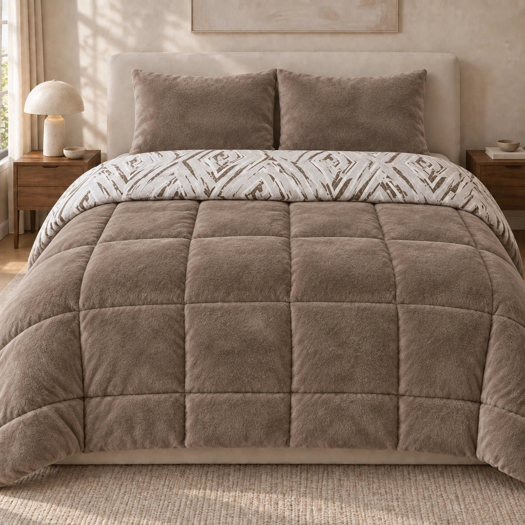 Printed Tencel & Mink Fur Comforter Set - Elbadrawi Home