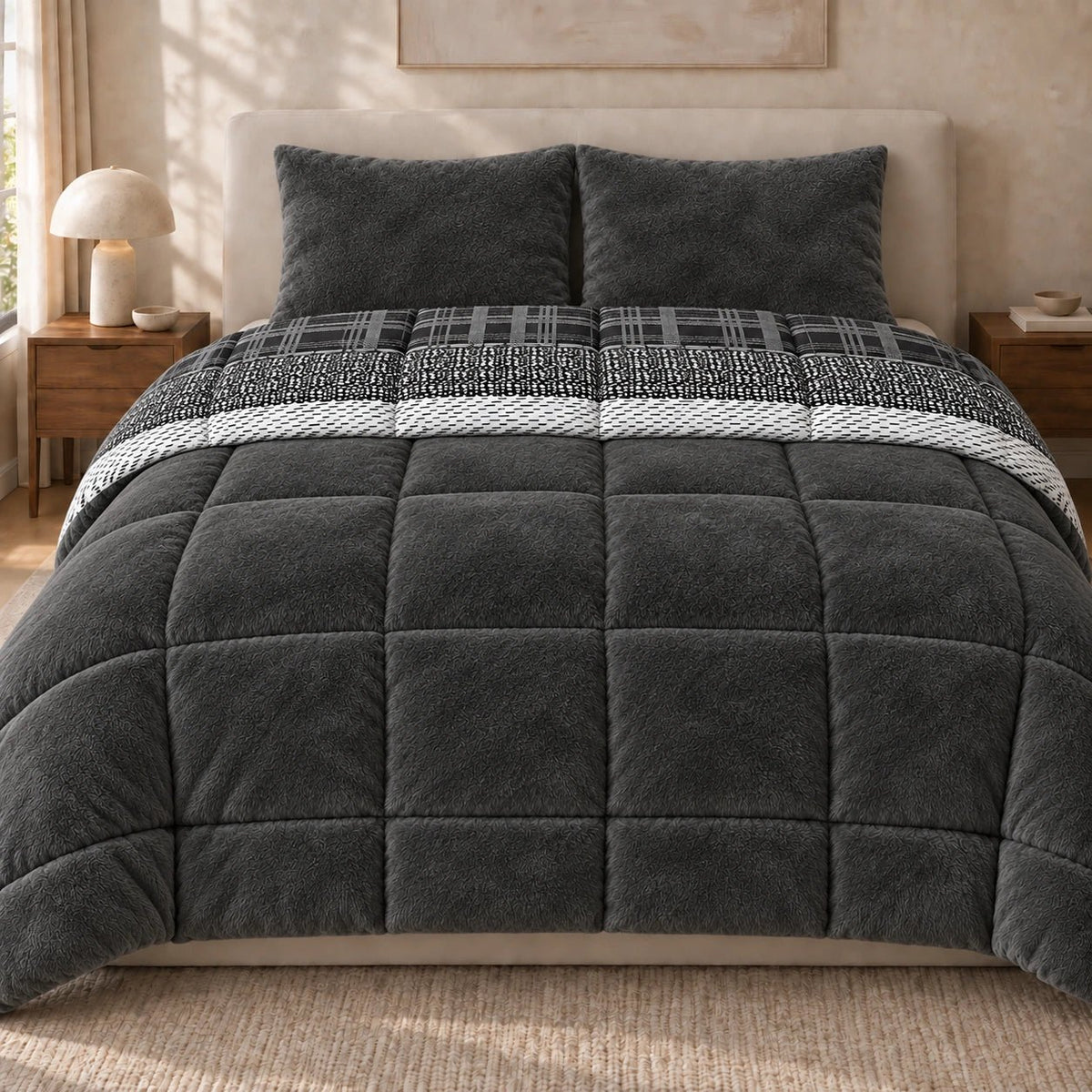 Printed Tencel & Mink Fur Comforter Set - Elbadrawi Home