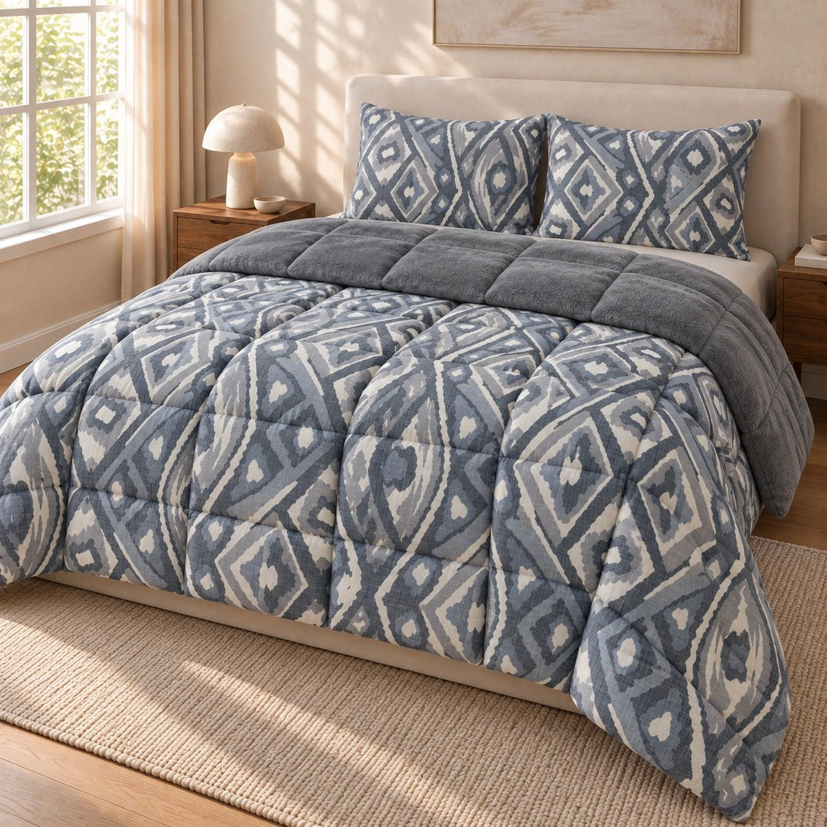 Printed Tencel & Mink Fur Comforter Set - Elbadrawi Home