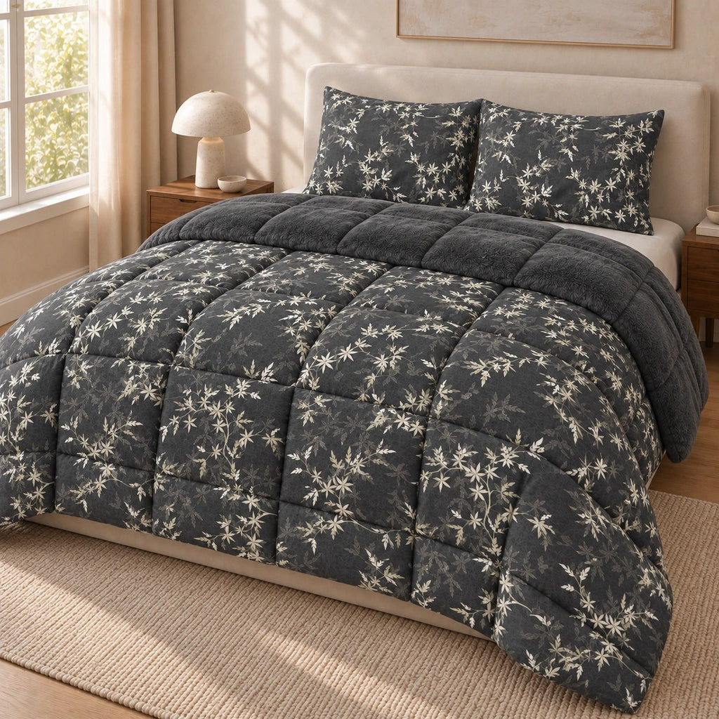 Printed Tencel & Mink Fur Comforter Set - Elbadrawi Home
